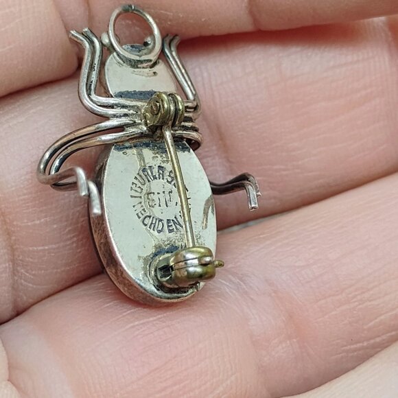 Vtg Iguala EML Mexico 925 Sterling Silver Spider Bug Brooch Pin Black Obsidian - Picture 9 of 10